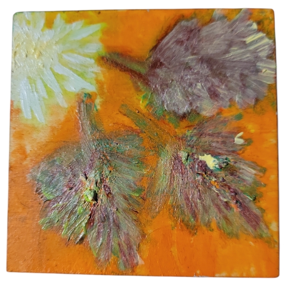 Anna's Creations Handcrafted Square Painted Wood Magnet Fall Autumn Leaves